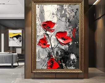 Beautiful Red Orange Poppy Flowers Watercolour Painting Style Modern ...