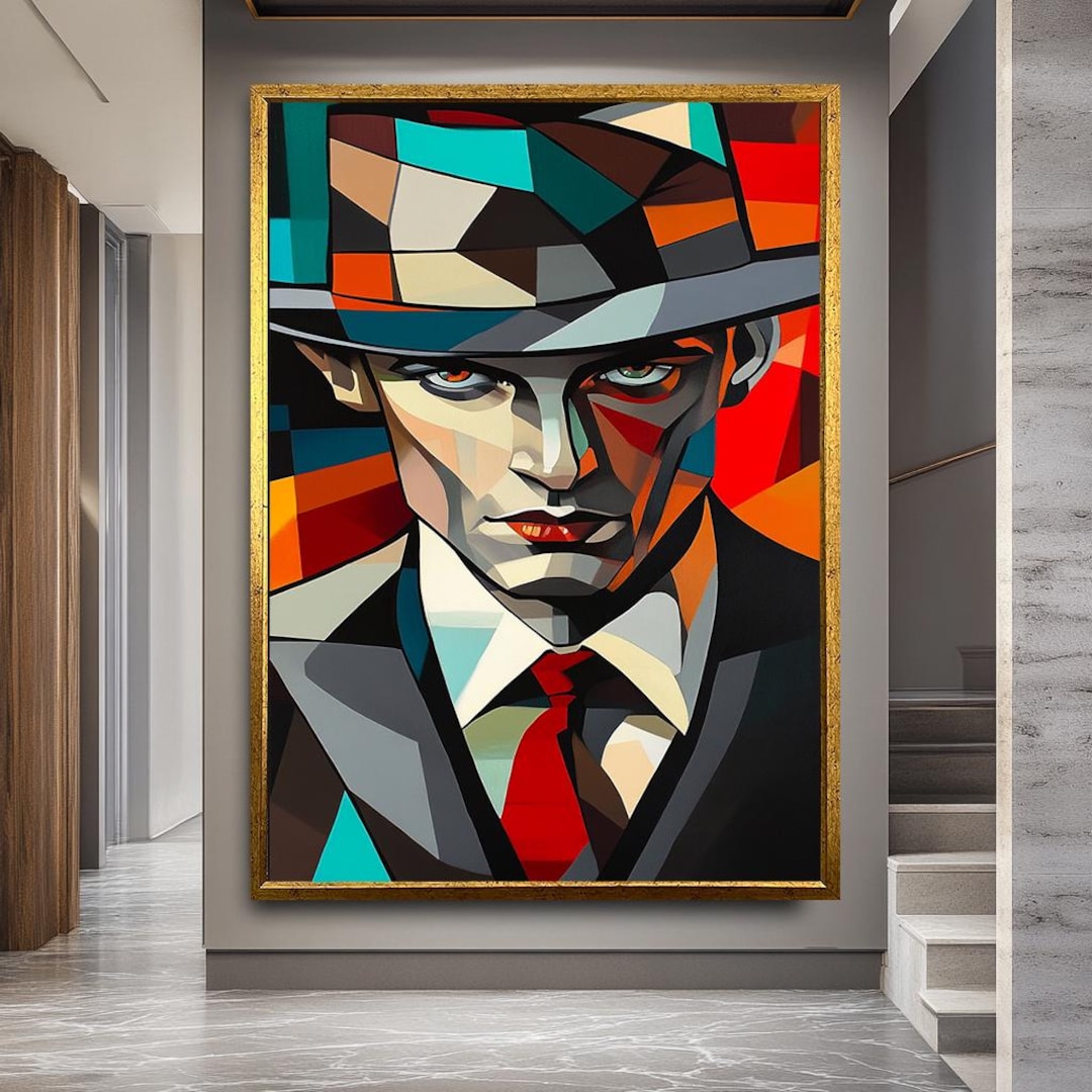 Abstract Man Portrait Canvas: Color Block Cubist Style Wall Art - Etsy