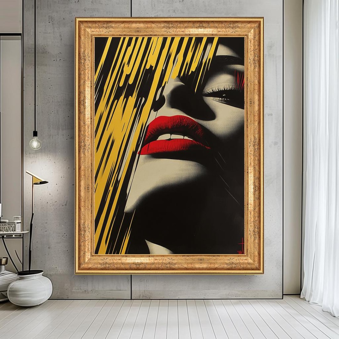 Red Lips Pop Art Canvas Print: Bold Woman Portrait, Edgy Glam