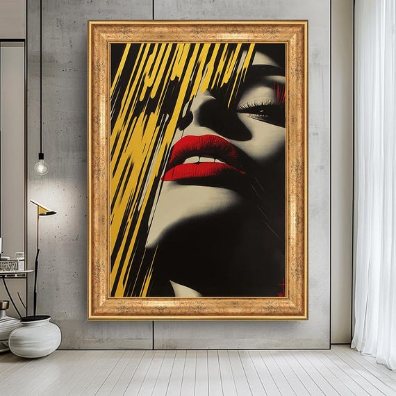 Red Lips Pop Art Canvas Print: Bold Woman Portrait, Edgy Glam Decor