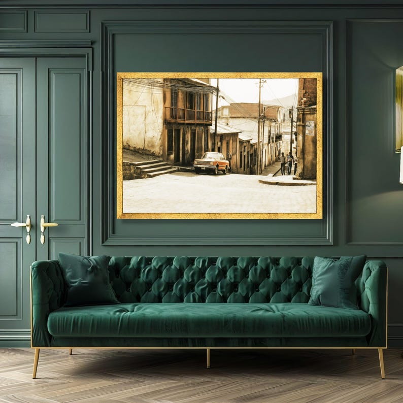 Rustic City Background Vintage Urban Street Scene Canvas, Rustic Architecture Wall Art, Old ...