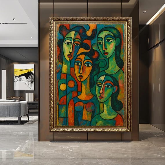 Abstract Female Portrait Wall Art | Colorful Modern Expressionist Painting Print | Bold Contemporary Canvas for Living Room or Office Decor