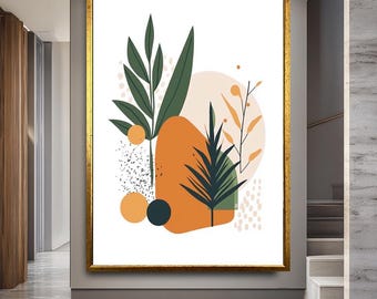 Abstract Botanical Wall Art With Minimalist Plant Illustration, Modern Boho Canvas Print In Earth Tones For Living Room Or Office Decor