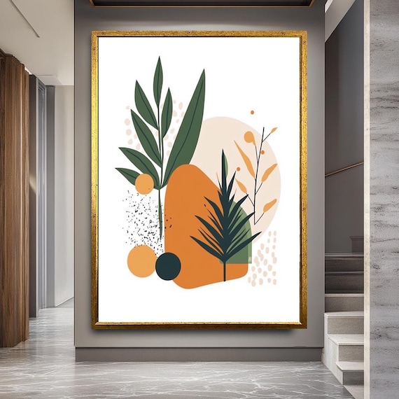 Abstract Botanical Wall Art With Minimalist Plant Illustration, Modern Boho Canvas Print In Earth Tones For Living Room Or Office Decor