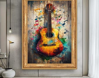 Bunte Gitarre Leinwand Print: Abstrakte Musik Wandkunst