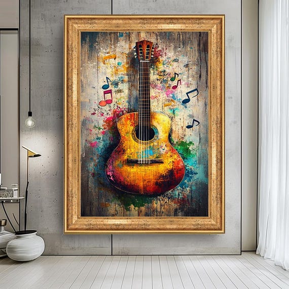 Colorful Guitar Canvas Print: Abstract Music Wall Art