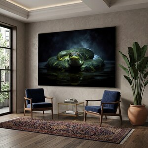 Mystisk grön pytonorm-canvas, mörk orm-väggkonst, fotografi av vilda djur, naturdjursdekor, dramatisk djungelorm-canvas