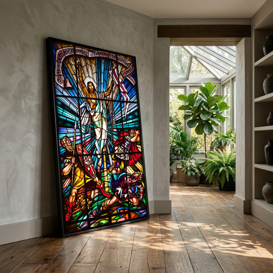 Resurrection of Christ Stained Glass Canvas, Religious Wall Art ...