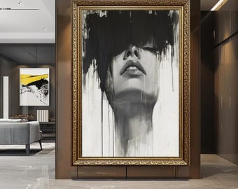 Abstrakte Frauen Porträt Leinwand: Schwarz Weiss Minimalistisches Gemälde