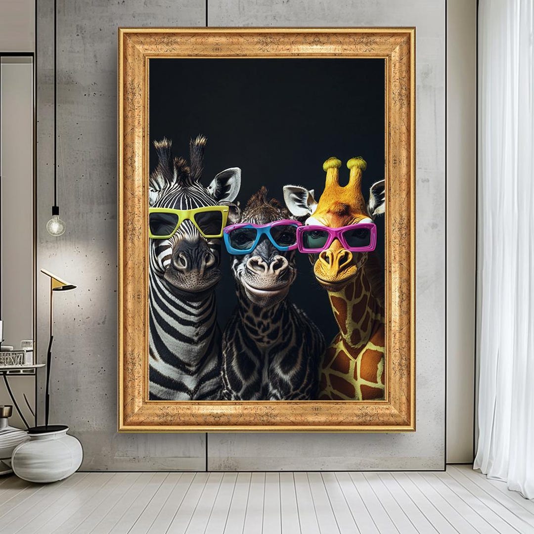 Funny Safari Animals With Sunglasses Canvas – Cool Zebra, Giraffe