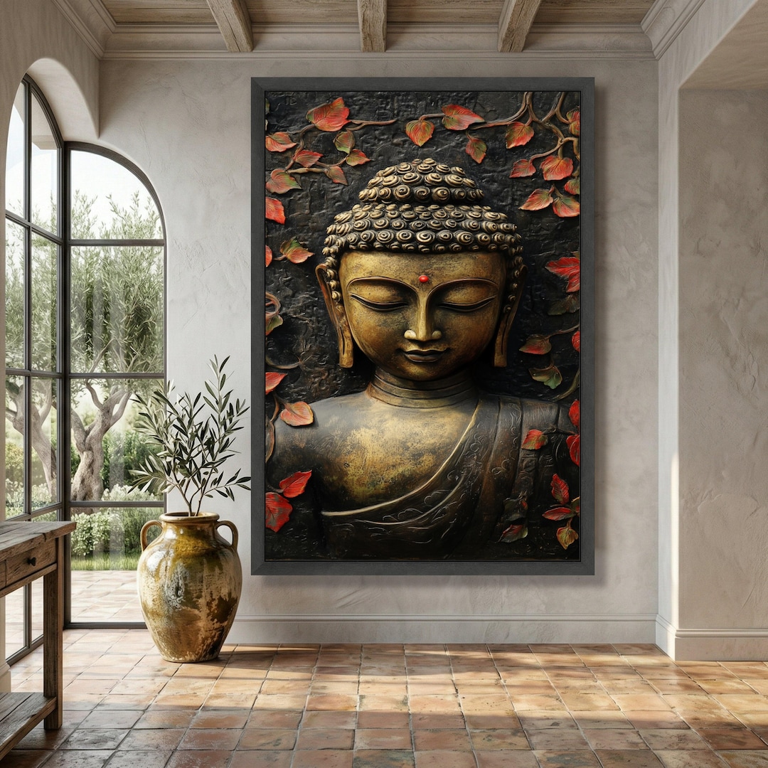 Serene Buddha Face Canvas Wall Art, Spiritual Meditation Decor, Antique ...