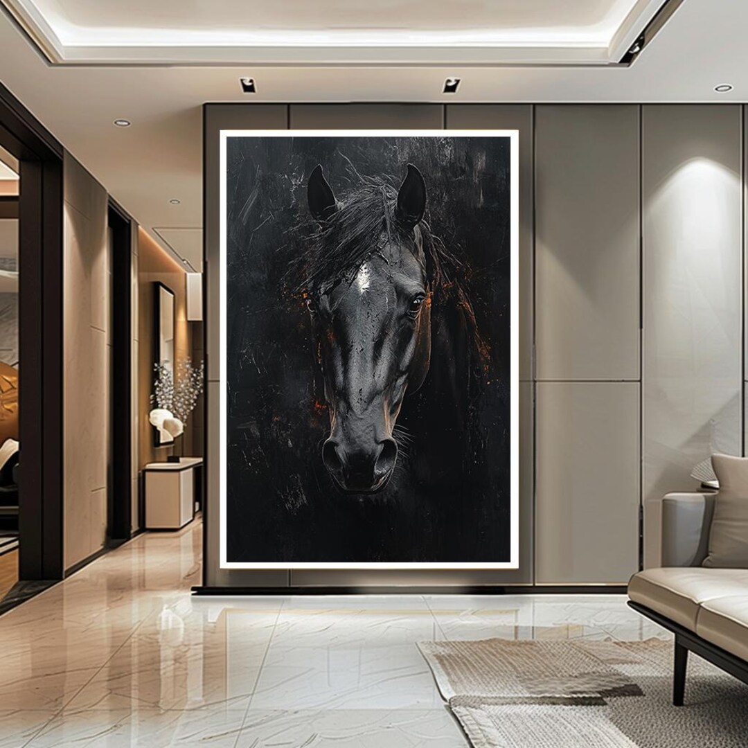 Majestic Black Horse Canvas Wall Art With Dark Dramatic Background ...