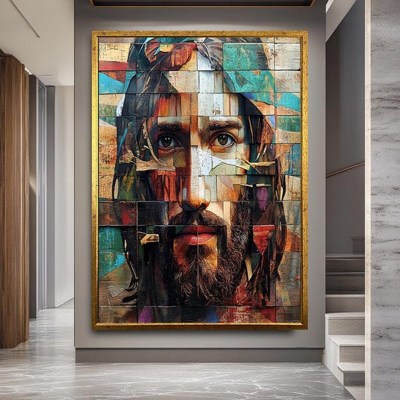 Abstract Jesus Portrait Canvas Print, Modern Christian Wall Art, Faith Inspired Religious Artwork for Home or Church