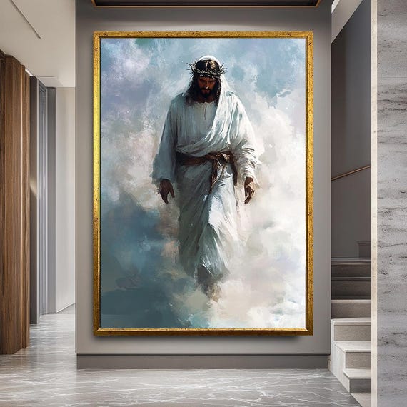 Jesus Christ Canvas Print, Spiritual Religious Wall Art, Christian Artwork with Heavenly Light for Living Room or Prayer Room