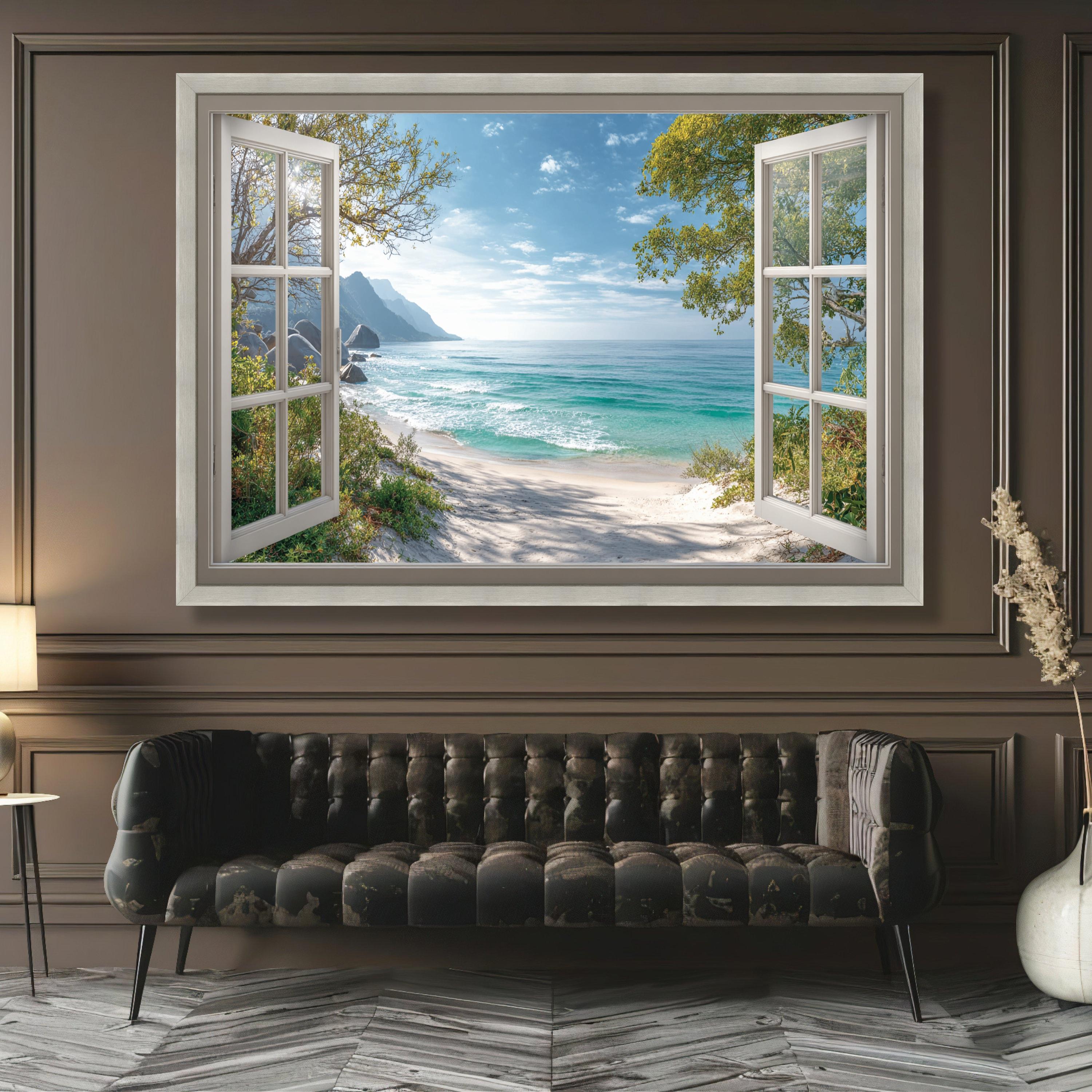 Ocean View Through Open Window Canvas, Tropical Beach Wall Art, Seaside ...