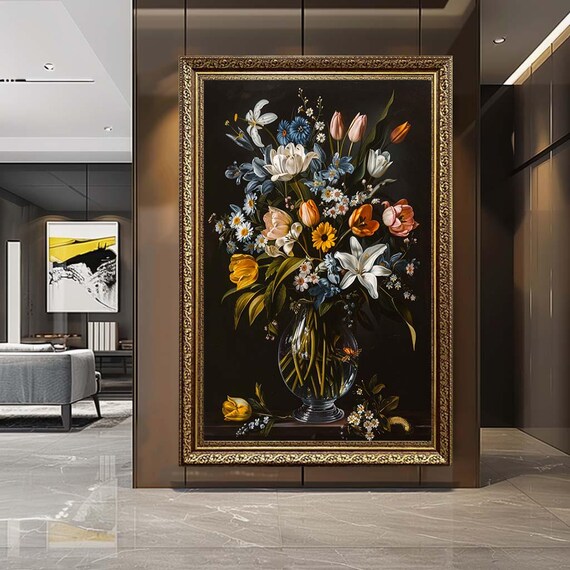 Vintage Floral Bouquet Canvas Wall Art – Classic Still Life Flower Print – Elegant Botanical Artwork for Timeless Home Decor