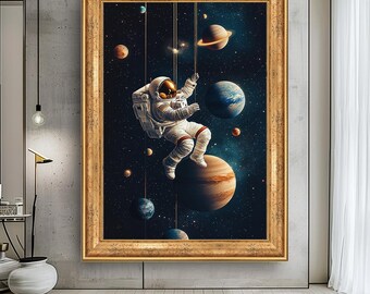 Realistische canvasafdruk astronaut: scifi-muurkunst Galaxy