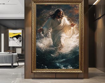 Jesus geht auf Wasser Leinwand Kunst: Wanddekoration auf Grundlage des christlichen Glaubens