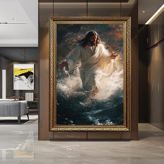 Jesus Walking on Water Canvas Art - Powerful Christian Wall Decor - Religious Faith-Based Painting for Home, Church or Inspirational Gift