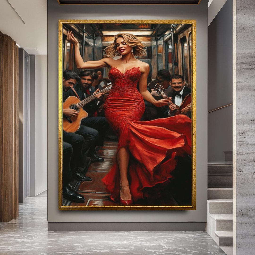 lady in red dress art Girl in a Red Dress by Charles Henry Alston | Paper Print