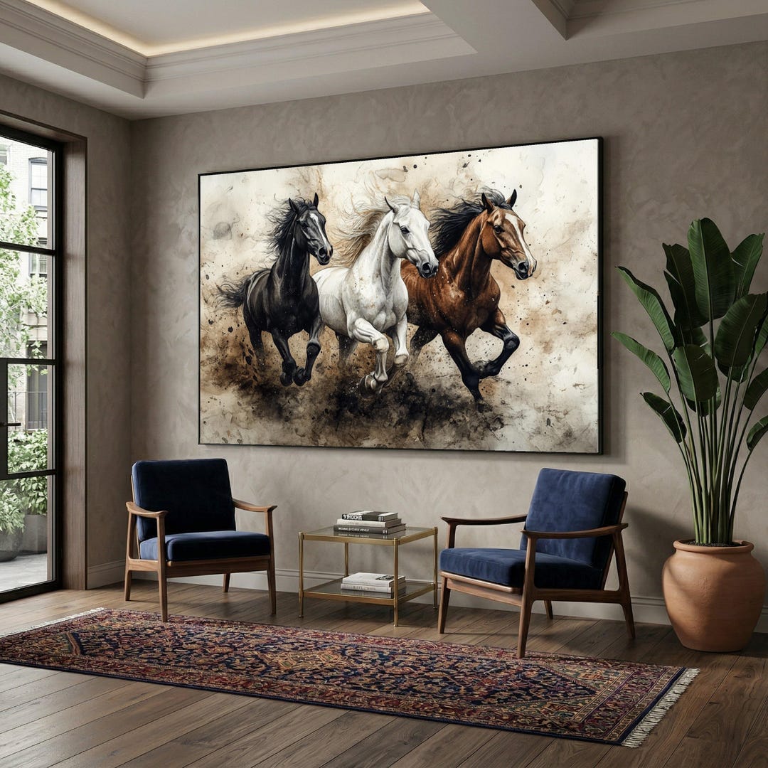 Running Horses Canvas Wall Art, Wild Horse Trio Print, Dynamic Animal ...