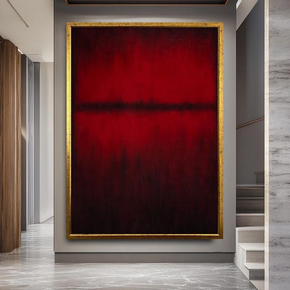 Deep Red Abstract Canvas Wall Art - Rothko Inspired Minimalist Painting - Modern Color Field Artwork for Contemporary Home or Office