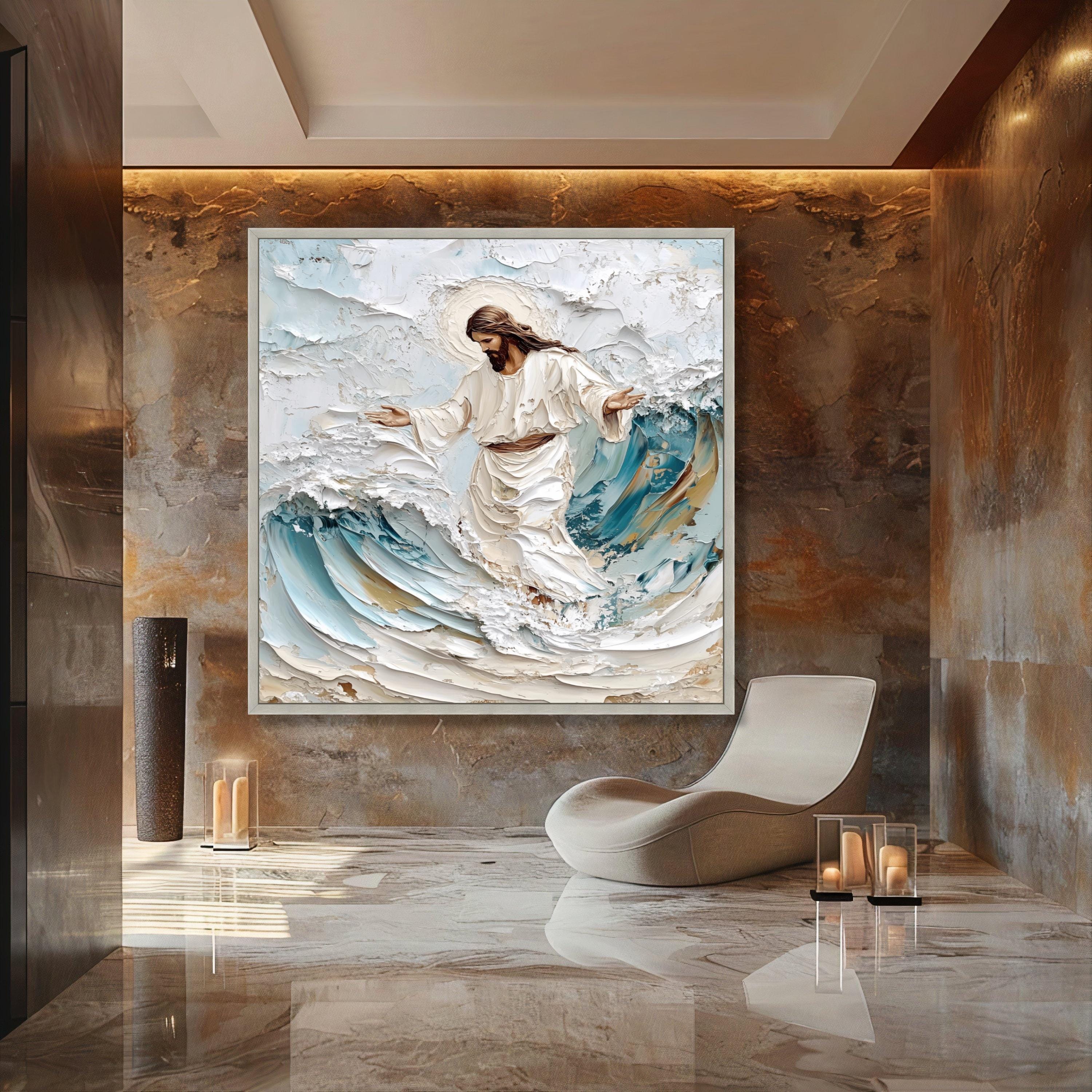 Jesus Walking on Water Canvas Wall Art, Religious Christian Print ...