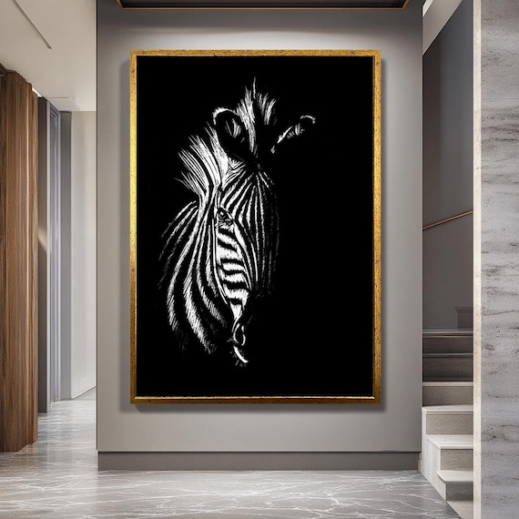 Black And White Zebra Wall Art With Minimalist Animal Design, Monochrome Wildlife Canvas Print For Modern Home Or Safari Inspired Decor
