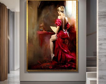 Elegant Lady in Red Dress Canvas Art Print - Luxurious and Romantic Wall  Decor for Victorian Elegance Home Decor - Etsy
