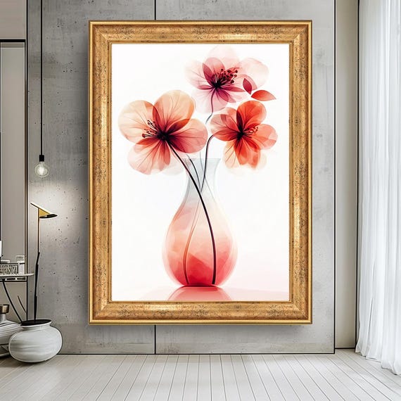 Minimalist Floral Vase Canvas Print: Soft Watercolor Pastel Art