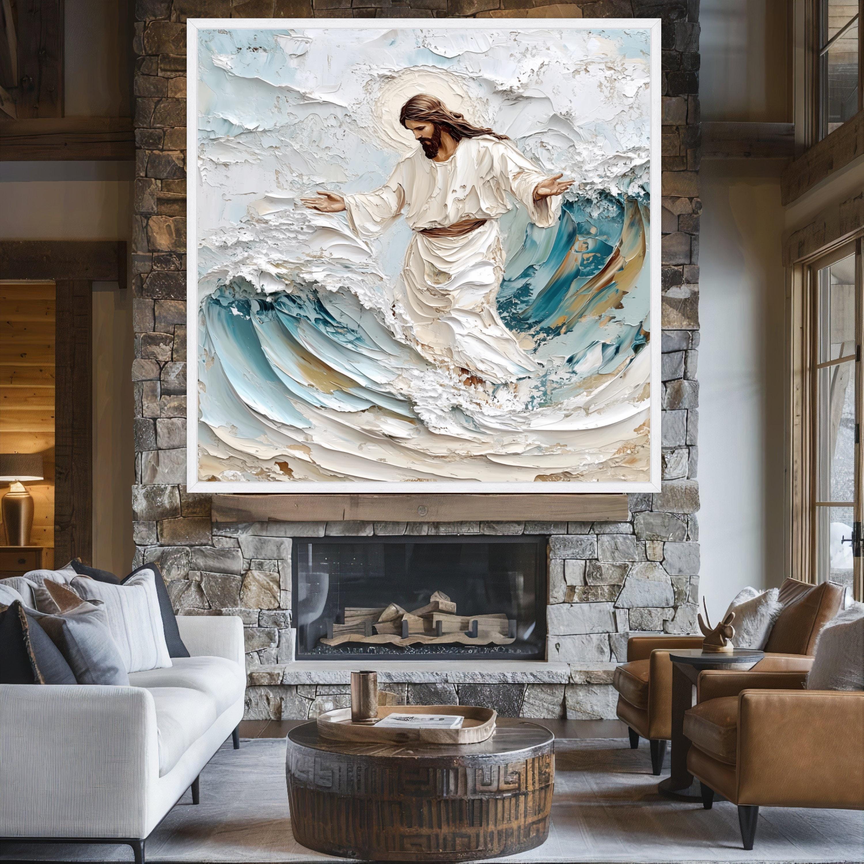 Jesus Walking on Water Canvas Wall Art, Religious Christian Print ...