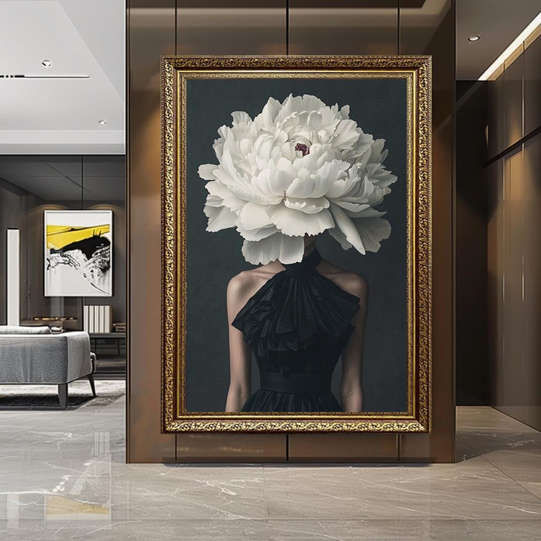 Floral Woman Portrait Canvas Print: Modern Minimalist Wall Art - Etsy