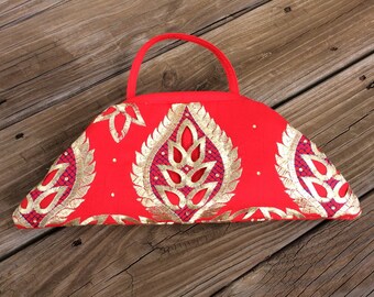 Red Clutch with Gold Embroidery