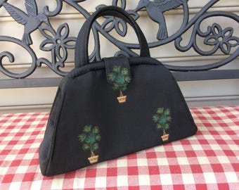 Black Potted Palm Tree Structured Handbag