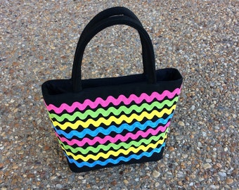 Black Mini Tote with Colorful Rickrack