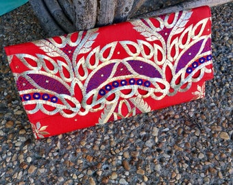 Red and Gold Embroidered African George Envelope Clutch