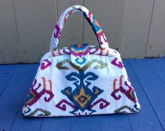 White Ikat Retro Handbag