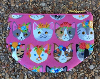 Pink Kitty Cat Zip Pouch