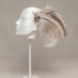 Feather hair piece, ostrich feather, peacock feather, bridal headpiece, glass beaded wedding fascinator, Gatsby style hair accessory