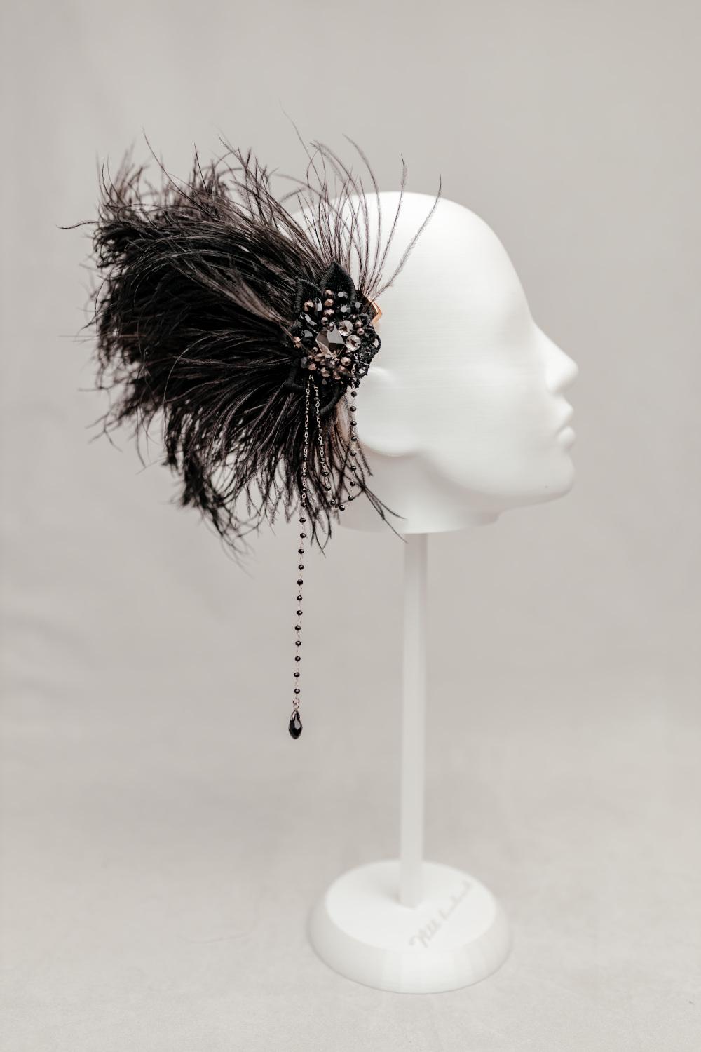 1920s 20s Great Gatsby Black Headband Vintage Bridal Headpiece Costume Accessory - Foto 6