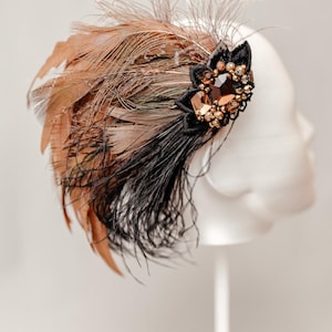 Duck feathers, Feather Hair Piece – Handcrafted Gatsby Headpiece with Swarovski Crystals for Wedding Guest, Showgirl or Carnival Look