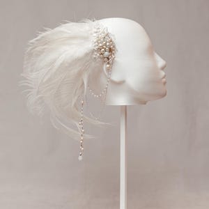 Rooster feathers, Feather hair piece, peacock feathers, bridal headpiece, feather wedding fascinator, swarovski crystal, river pearls