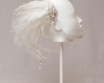 Feather Bridal Headpiece: Rooster, Pearl & Crystal Fascinator