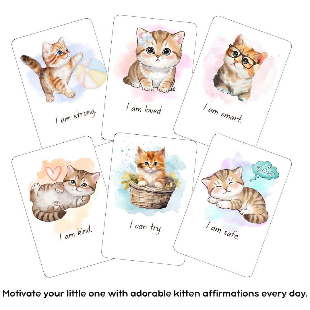 Pawsitive Card Watercolor Cat Affirmation Cards for Kids: Positive Motivational Quotes ...