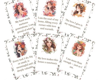 Tarjetas de afirmaciones imprimibles para mujeres: elegantes frases florales de amor propio (descarga en PDF, tamaño A4/tarjeta)