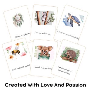 Kids Affirmation Cards with Australian Animals – 36 Positive Affirmations for Children – Printable PDF, 1 or 4 Per Page – Digital Download