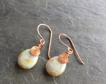 Copper Swirl on Earthy Green beads Earrings