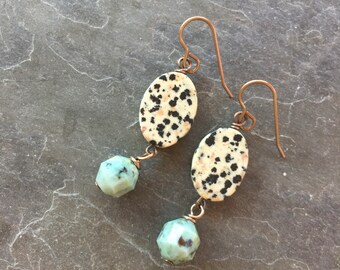 Dalmation Jasper and African Turquoise Earrings