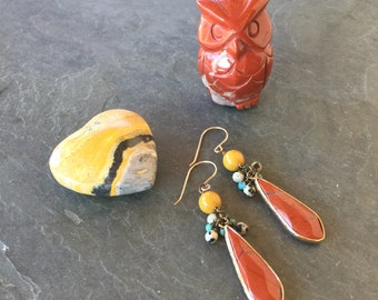 RED JASPER MOOKITE with Turquoise and Dalmation jasper Earrings