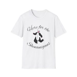 Here for the Shenanigans Unisex Softstyle T-Shirt, Fun Graphic Tee, Party Wear, Gift for Friends, Casual Summer Shirt, Costume Panda Tee